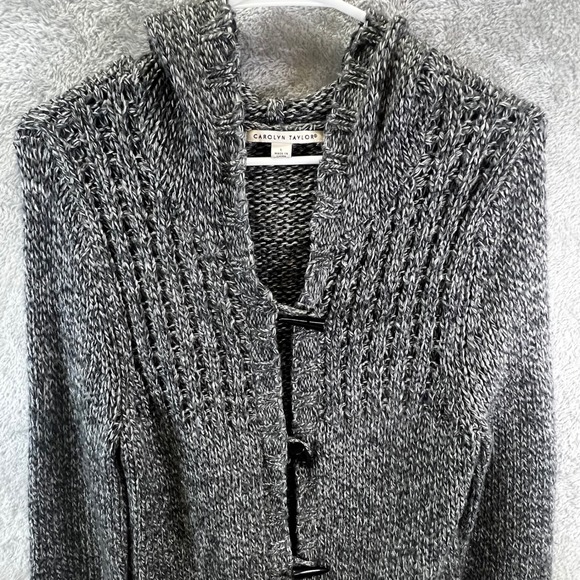 Carolyn Taylor Sweaters - Carolyn Taylor Womens‎ L Gray Marled Knit Hooded Cardigan Grandma Gorpcore Cozy